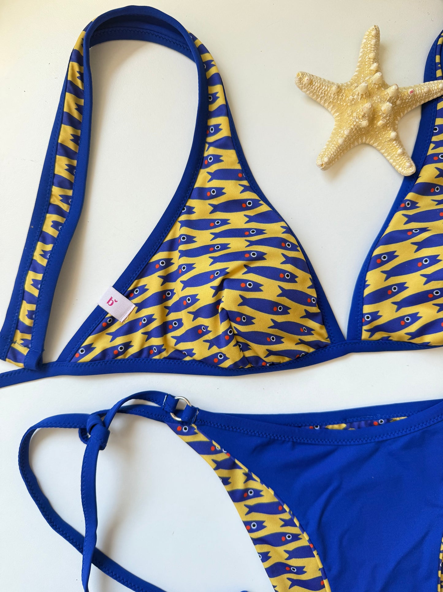 TRIANGOLO VELA BIKINI + SLIP SLIM LACCETTI fantasia sardine