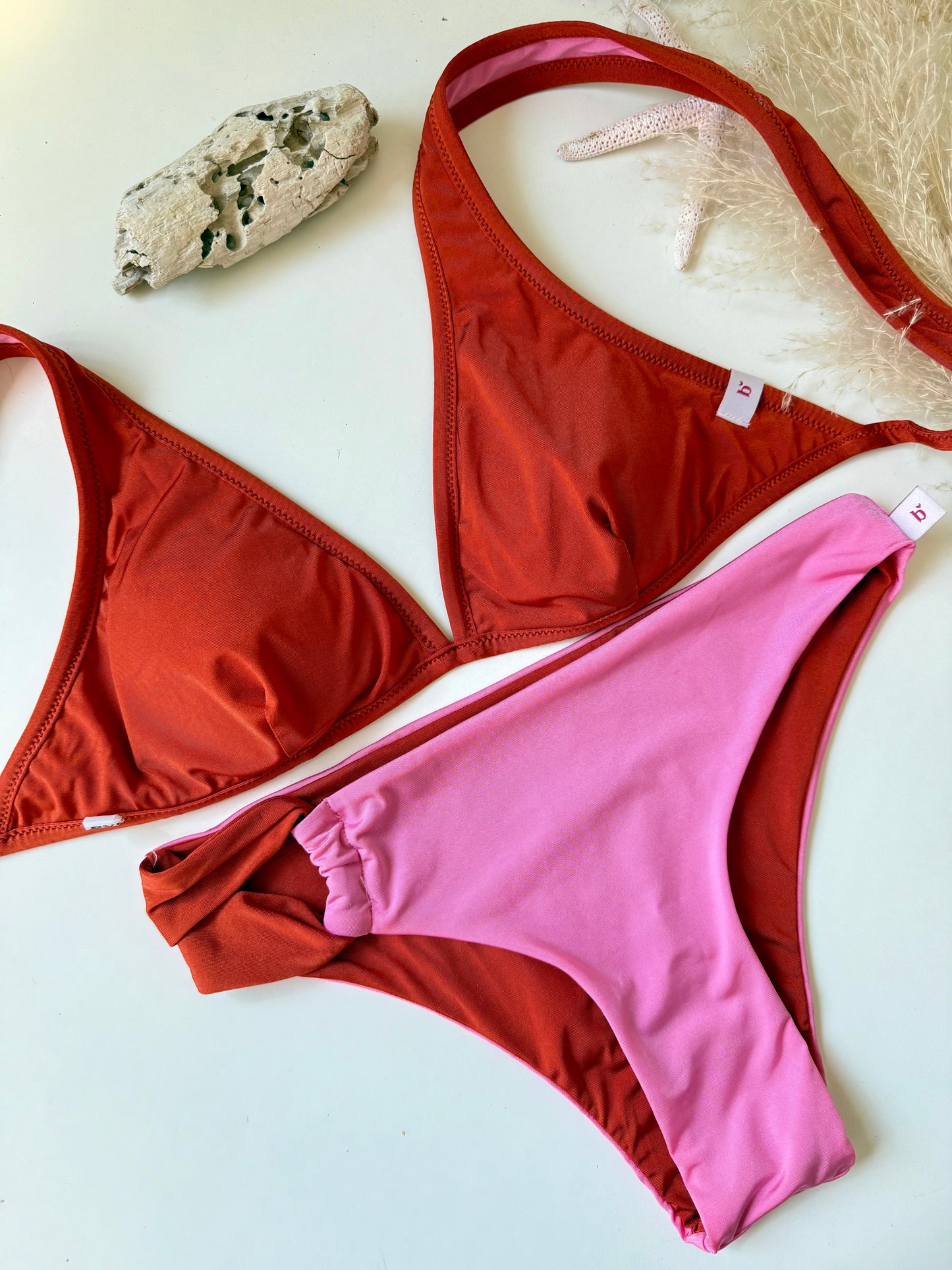 TRIANGOLO VELA BORDATO + SLIP FIANCHETTO ROSA/ARANCIO
