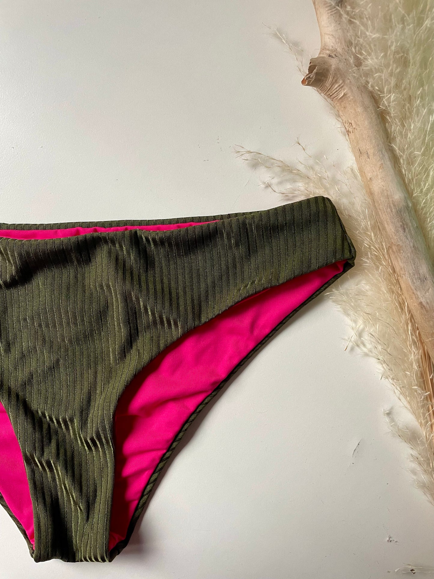 SLIP BIKINI REVERSIBILE VERDE MILITARE+ FUCSIA