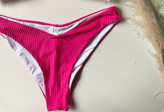 SLIP BIKINI A V, REVERSIBILE FUCSIA+BIANCO