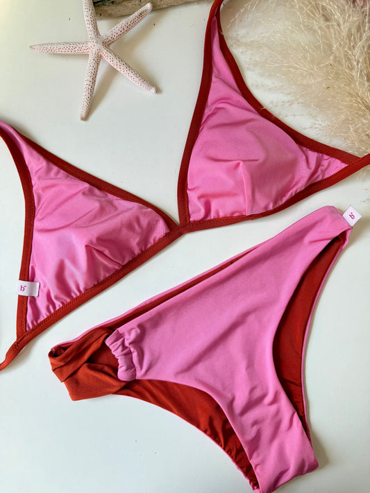 TRIANGOLO VELA BORDATO + SLIP FIANCHETTO ROSA/ARANCIO