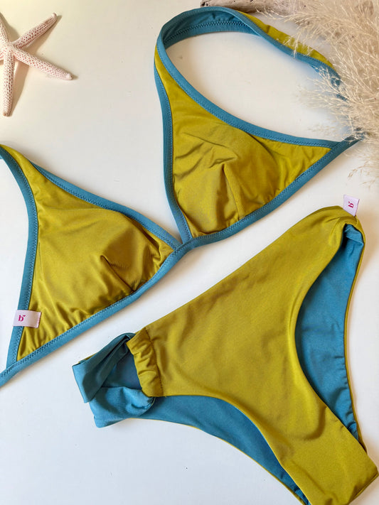 TRIANGOLO VELA BORDATO + SLIP FIANCHETTO CELESTE + VERDE PISTACCHIO